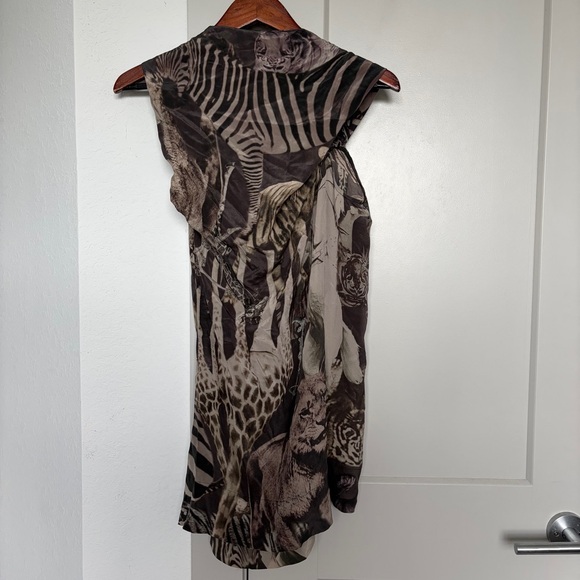 ALL SAINTS SPITALFIELDS ANIMAL TIGER GRAPHIC SILK BLOUSE WOMENS 10 - Picture 2 of 4